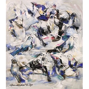 Mashkoor Raza, 36 x 30 Inch, Oil on Canvas, Pigeon Painting, AC-MR-423
